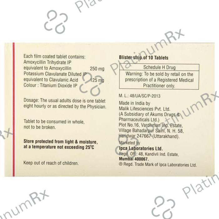 Rapiclav 250/125mg Tablet 10s