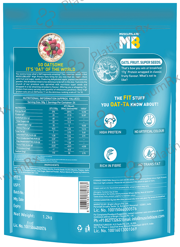 MuscleBlaze MB Fit 22g High Protein Oats - Flavour Fruit & Superseeds