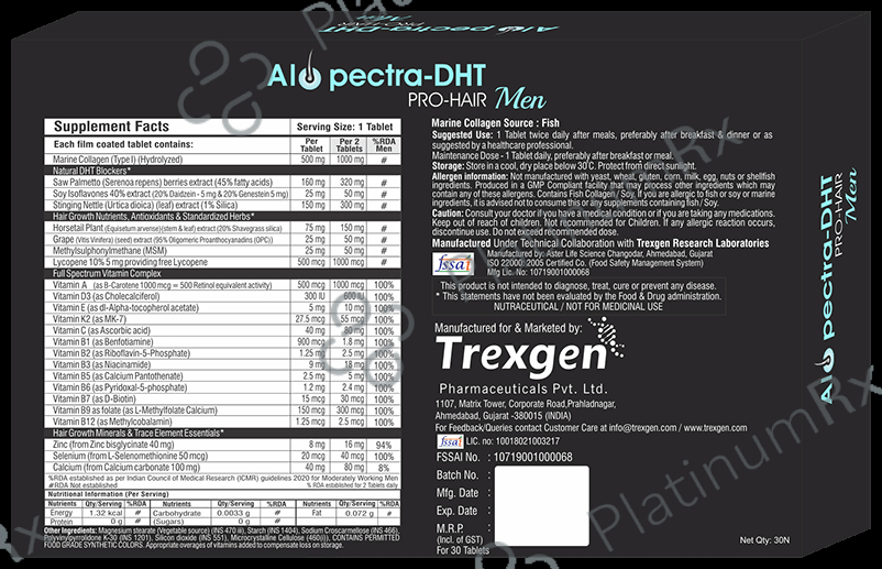 Trexgen Alopectra-DHT Pro Hair Men Alopecia Care Tablet