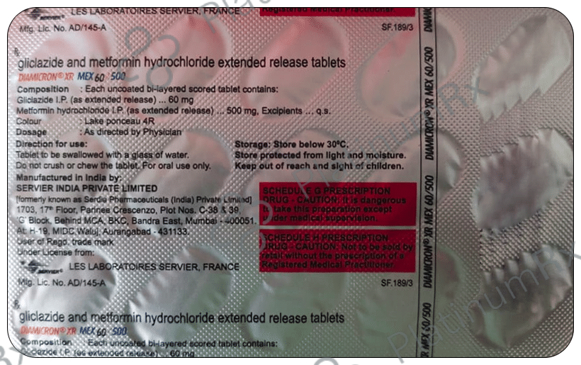 Diamicron XR Mex 60/500mg Tablet 15s