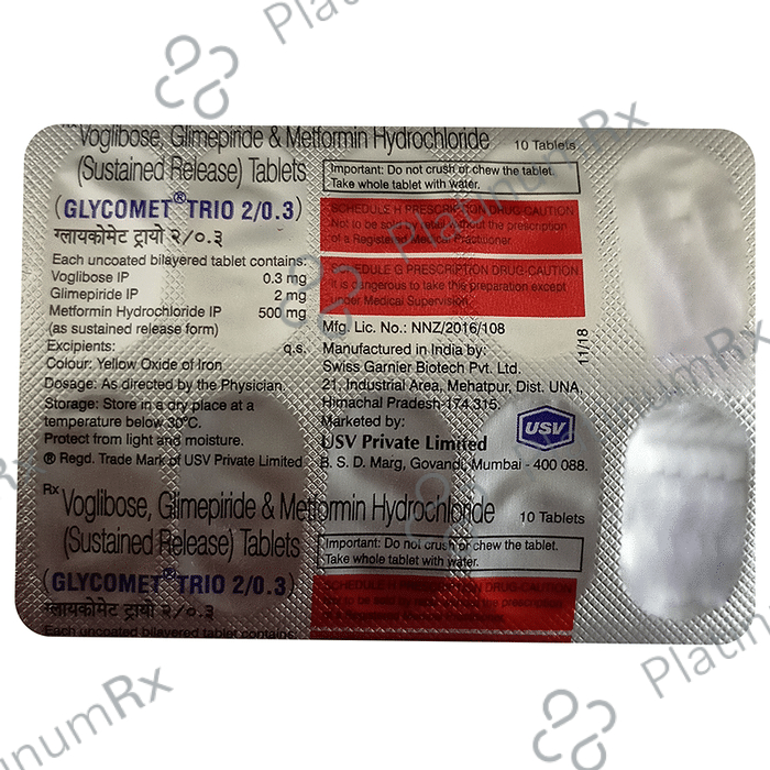 Glycomet Trio 2/500/0.3mg Tablet SR 10s