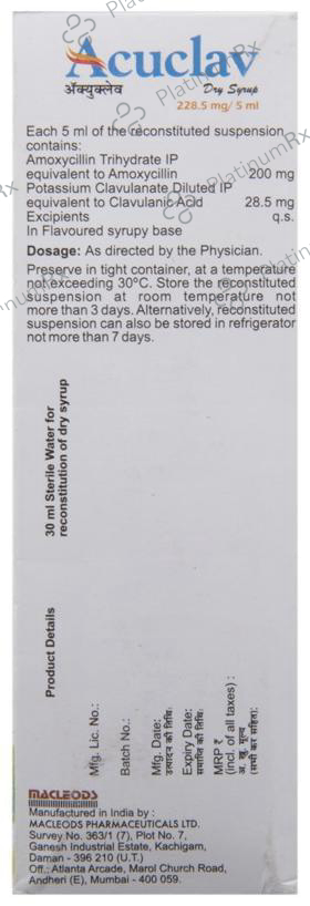 Acuclav 228.5mg Dry Syrup