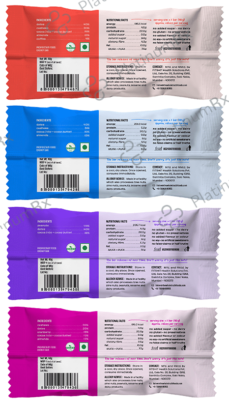 The Whole Truth Vegan Energy Bar (40gm Each) - 2 Peanut Choco Fudge, 2 Almond Choco Fudge, 1 Cocoa Cranberry Fudge, 1 Mocha Almond Fudge