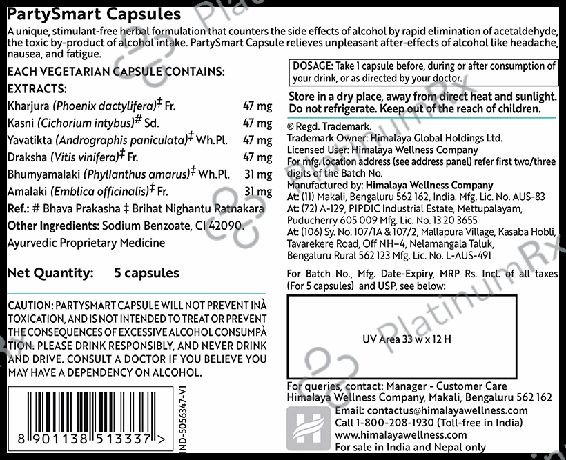 Himalaya PartySmart Capsule (5 Each) 2 bottles