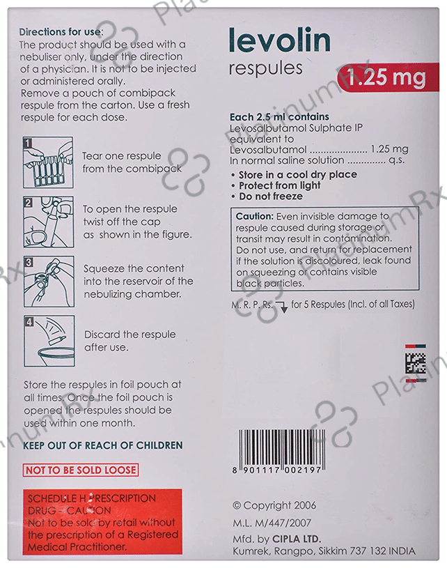 Levolin 1.25mg Respules 5s