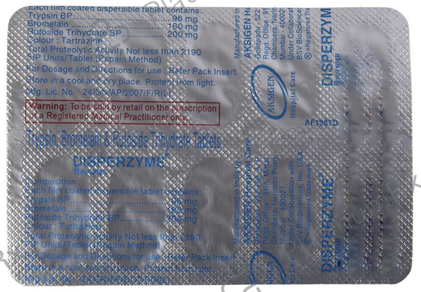 Disperzyme 180/200/96mg Tablet 10s