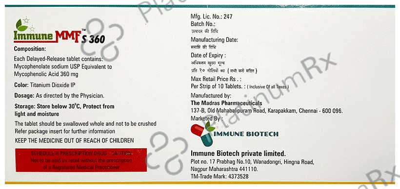 Immune MMF S 360 Tablet DR 10s