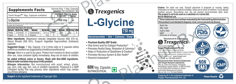 Trexgenics L-Gylcine 750mg Veg Capsule