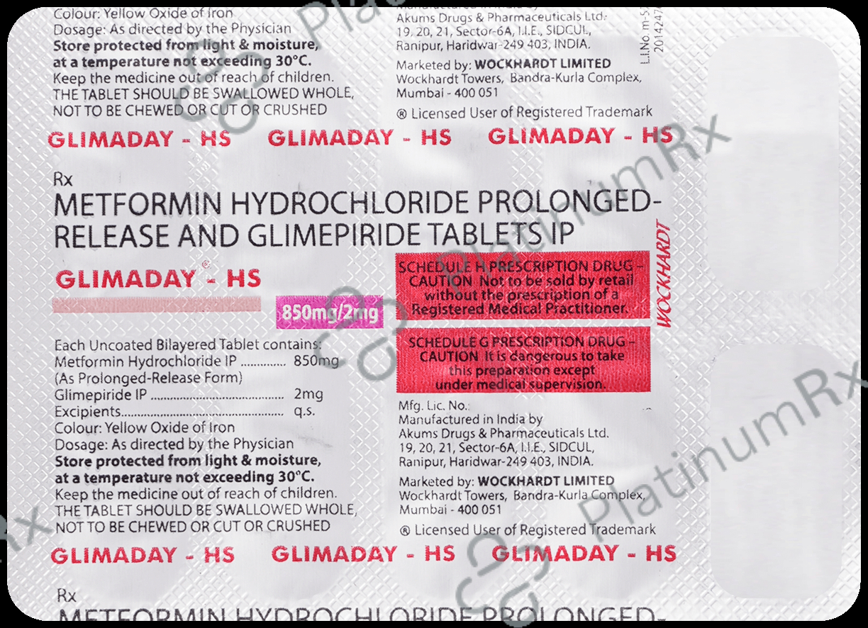 Glimaday HS 2/850mg Tablet PR 10s