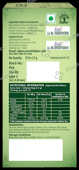 Dabur Vedic Green Tea Bag (2.5gm Each) - Detox Kahwa for Digestion & Weight Loss