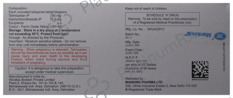 Telmikind H 12.5/80mg Tablet 10s