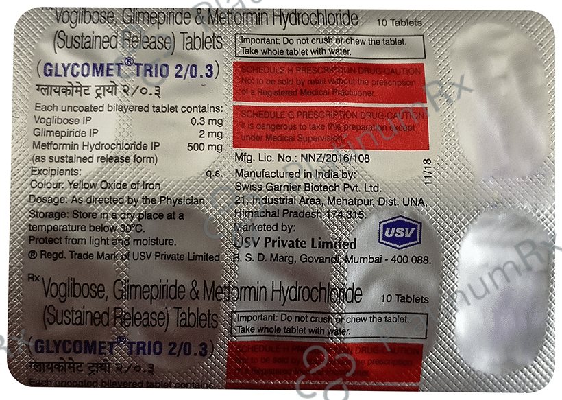 Glycomet Trio 2/500/0.3mg Tablet SR 10s