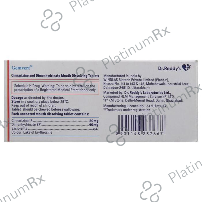 Gemvert 20/40mg Tablet 10s