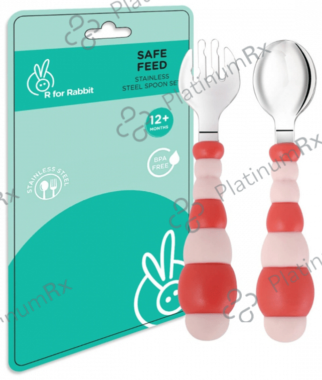 R for Rabbit Safe Feed Stainless Steel Spoon Set Pink