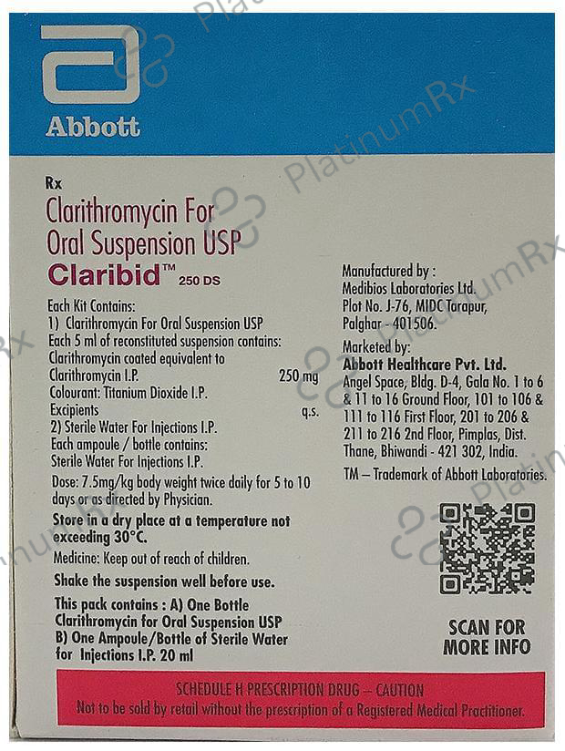 Claribid 250mg DS Oral Suspension Combipack Fruit Punch 30ml