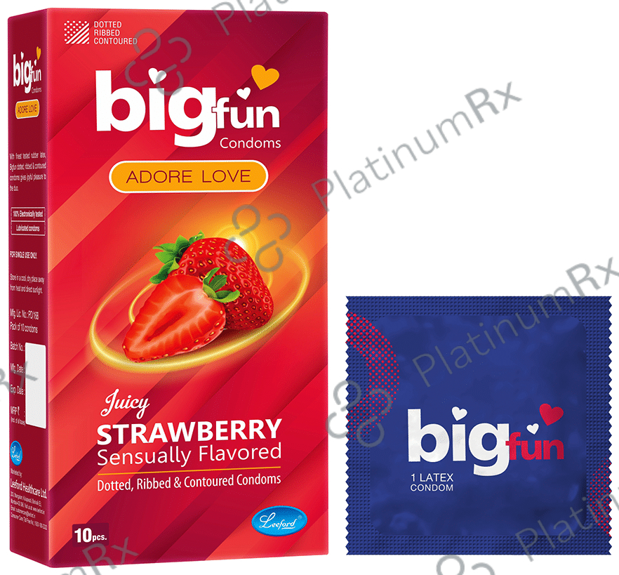 Bigfun Dotted, Ribbed & Contoured Condom Juicy Strawberry 10 condoms