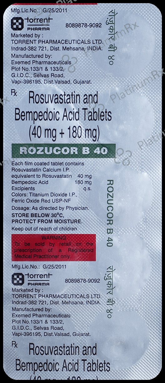 Rozucor B 180mg/40mg Tablet 10 Tablet Toran Biotech