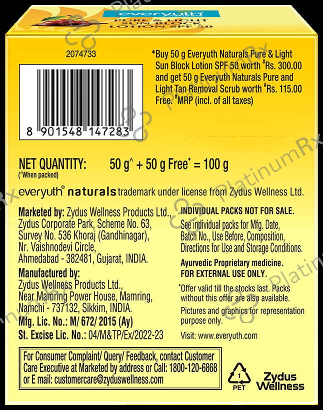 Everyuth Naturals Pure & Light Sun Block Lotion SPF 50