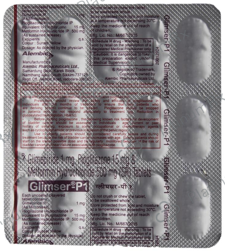 Glimser P1 1/500/15mg Tablet SR 15s