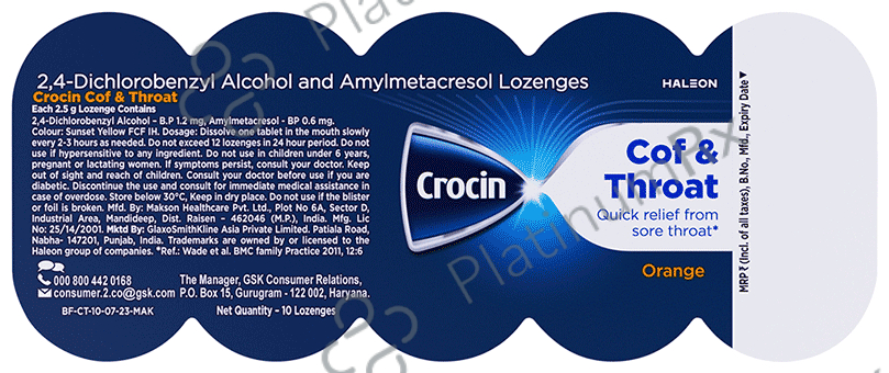 Crocin Cof & Throat Lozenges Orange