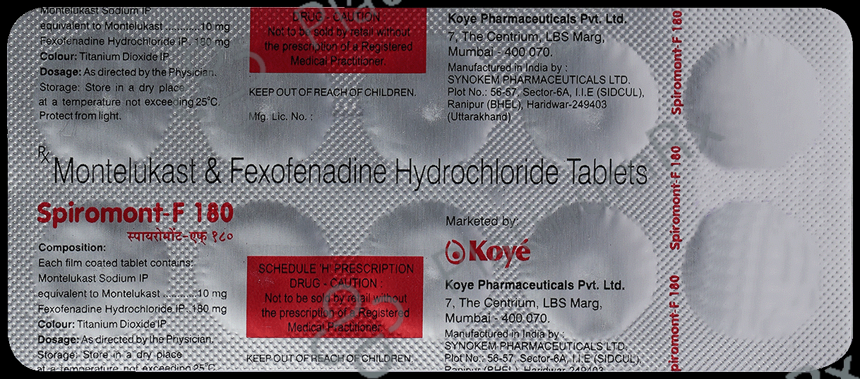 Spiromont F 180/10mg Tablet 10s