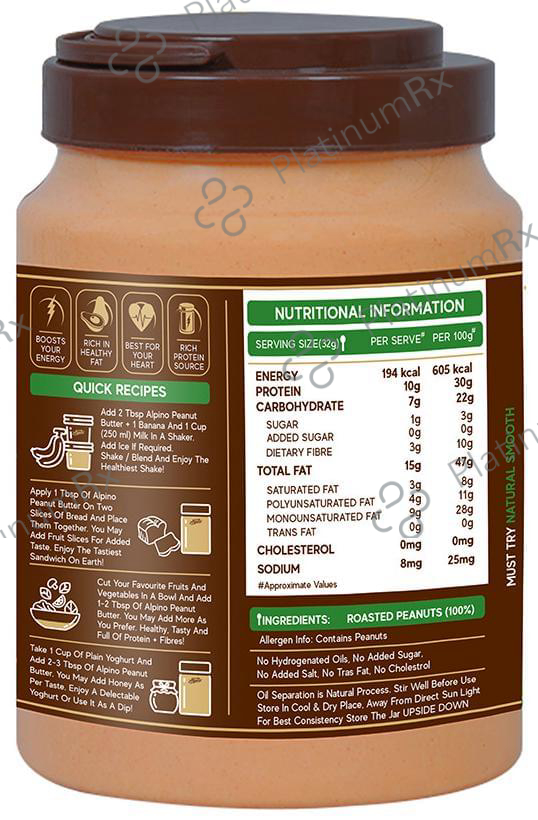 Alpino Natural Smooth Unsweetened Peanut Butter 2 kg