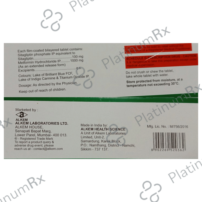 Alsita M 100 Forte 1000/100mg Tablet ER 10s