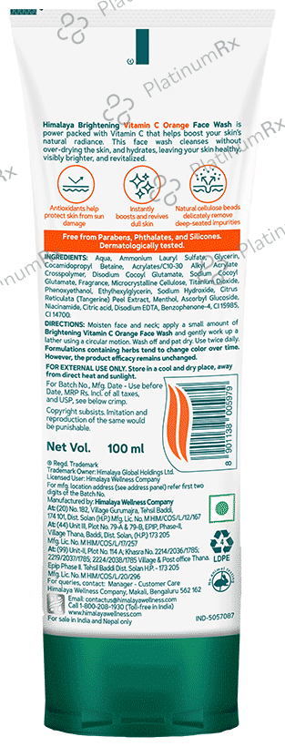 Himalaya Brightening Vitamin C Face Face Wash Orange 100 ml