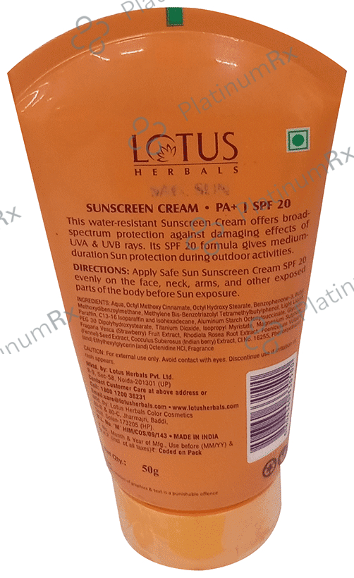 Lotus Herbals Safe Sun Sunscreen Cream SPF 20 PA+ Paraben Free