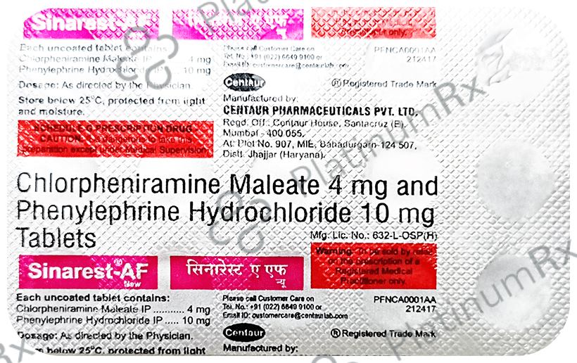 Sinarest AF 4/10mg New Tablet 15s