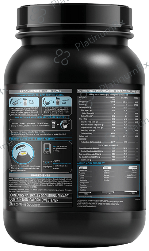 MuscleBlaze Whey Energy - With Digezyme & Multivitamins Blend - For Immunity - Powder Chocolate