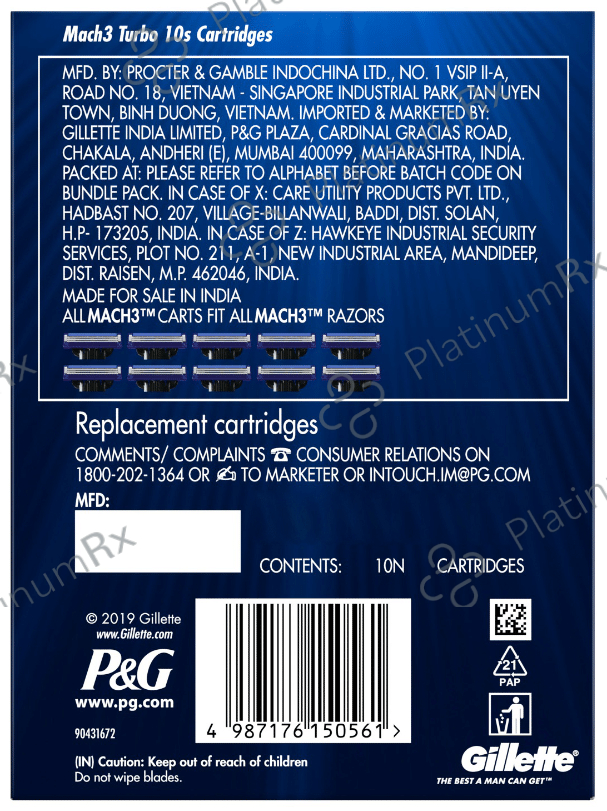 Gillette Mach 3 Shaving Razor Blades Turbo 10 units