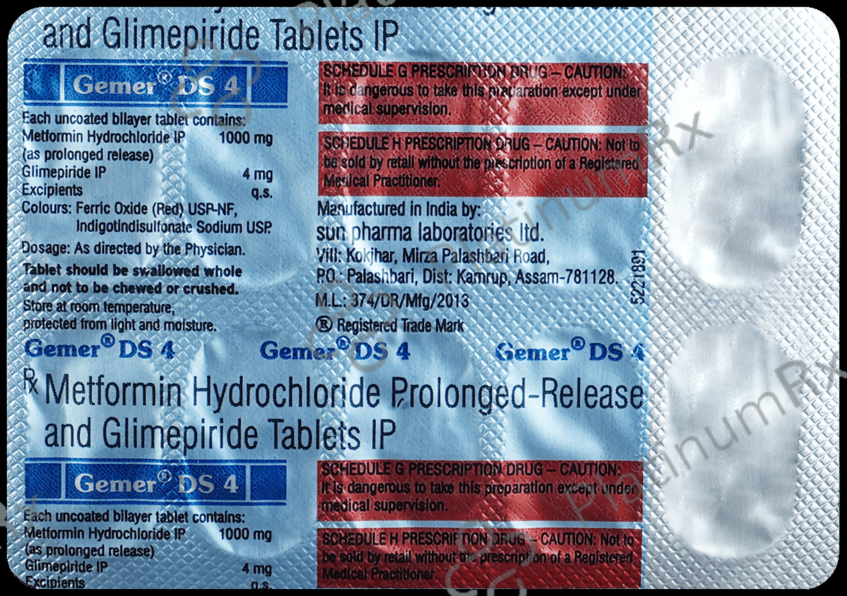 Gemer DS 4/1000mg Tablet PR 10s