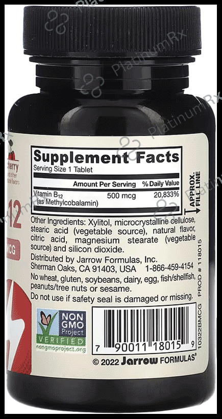 Jarrow Formulas Methyl B-12 500 Mcg - Flavour Chewable Cherry Tablet 100s