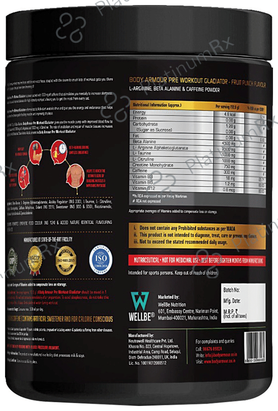 Body Armour Pre Workout Gladiator Powder Fruit Punch