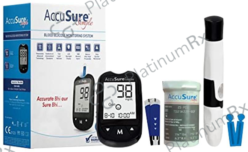AccuSure Simple 4th Generation Blood Glucose Monitoring System Glucometer