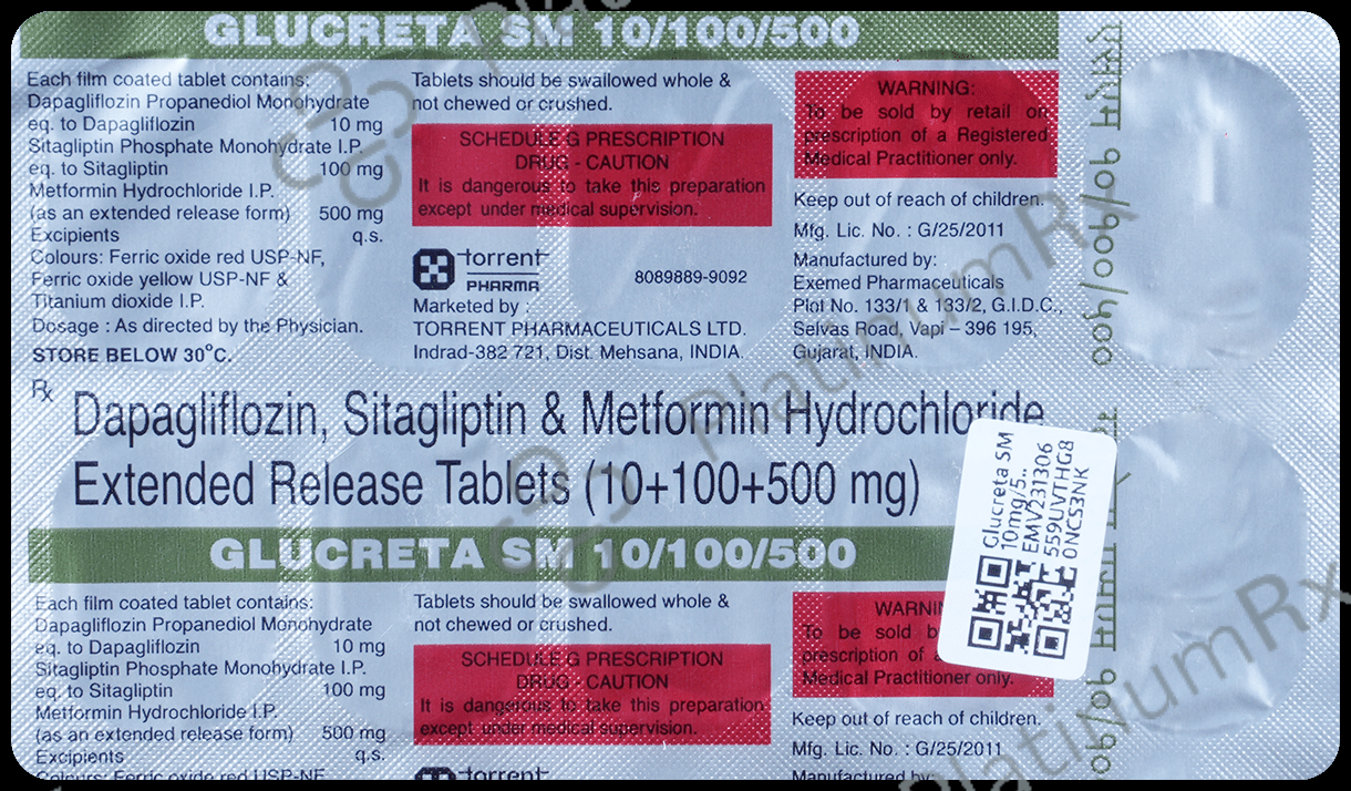 Glucreta SM 10/500/100mg Tablet 10s