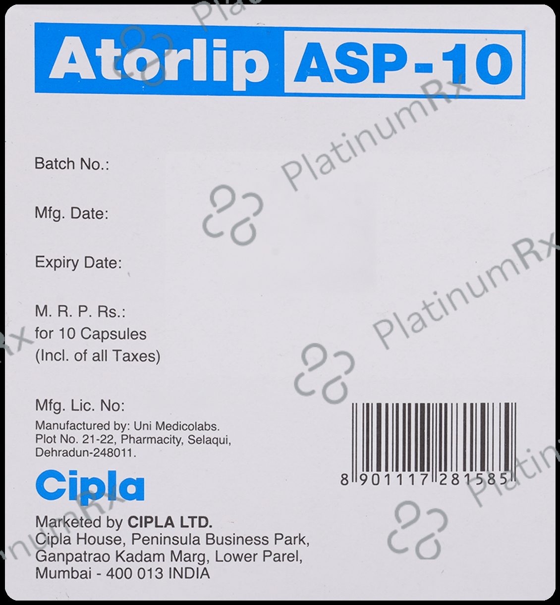 Atorlip ASP 10/75mg Capsule 10s