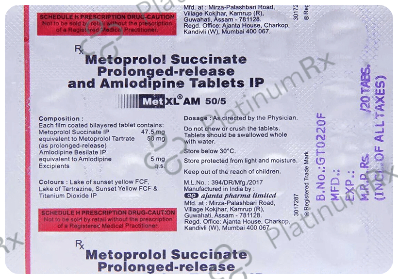 Met XL AM 50/5mg Tablet PR 20s