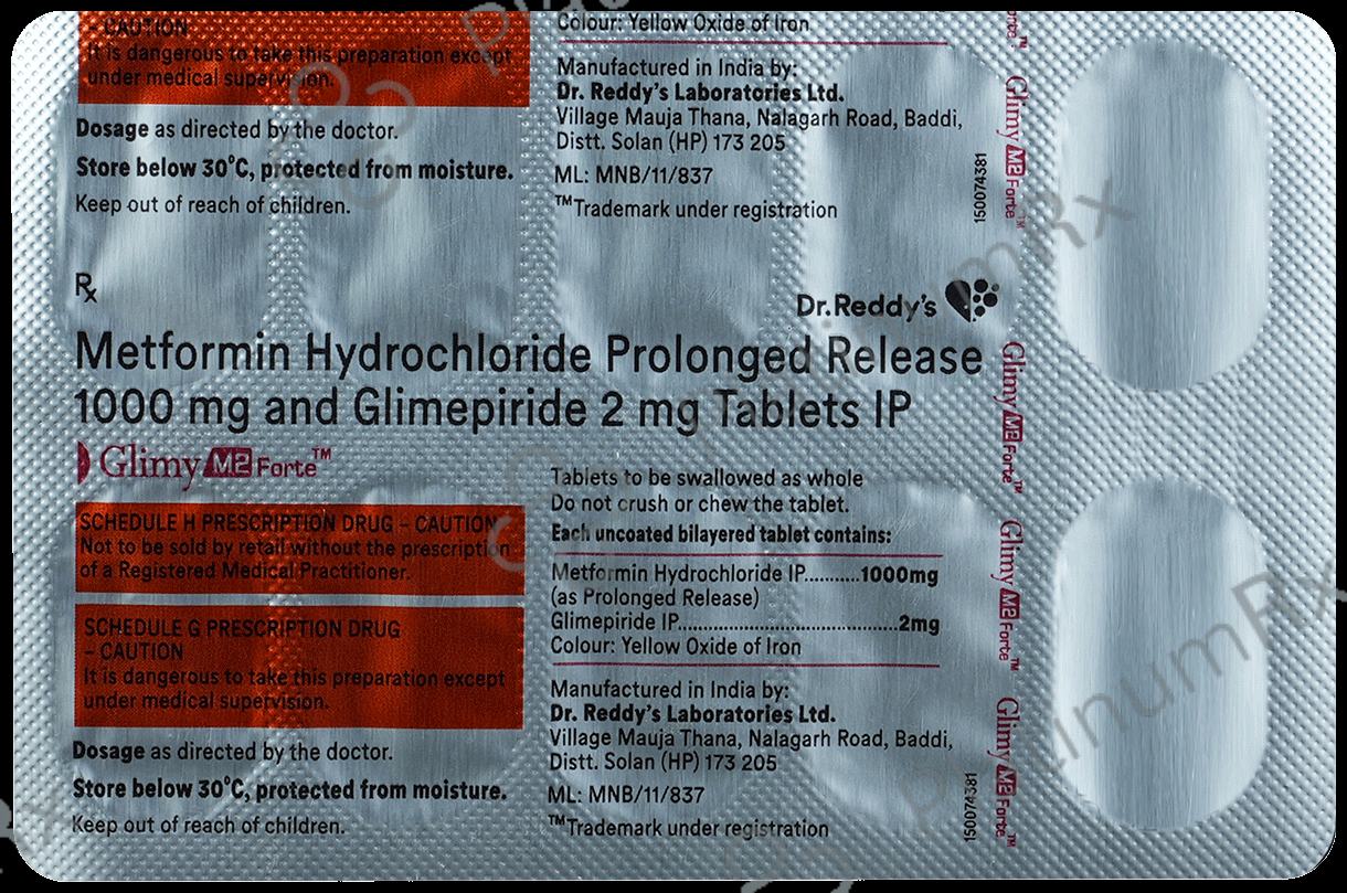 Glimy M 2 Forte 2/1000mg Tablet PR 10s