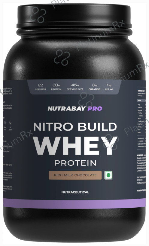 Nutrabay Pro Nitro Build Whey Protein Powder Rich Milk Chocolate 1 kg