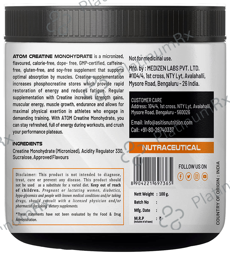 AS-IT-IS Nutrition Atom Creatine Monohydrate Mint Mojito 100 gm