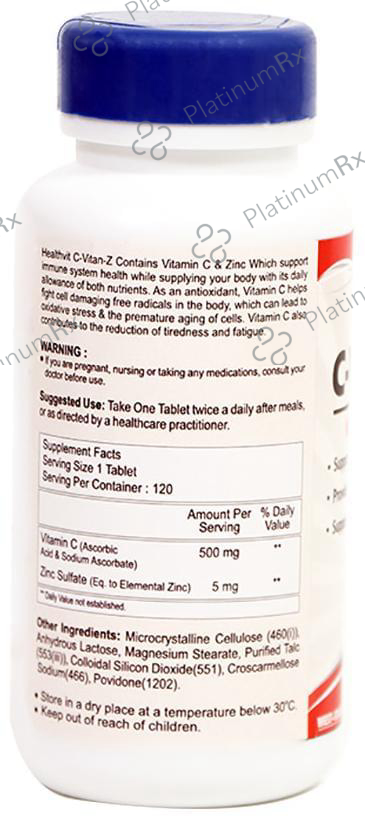 HealthVit C-Vitan-Z - With Vitamin C & Zinc - For Immunity, Antioxidant Support & Healthy Skin - Chewable Tablet 120s