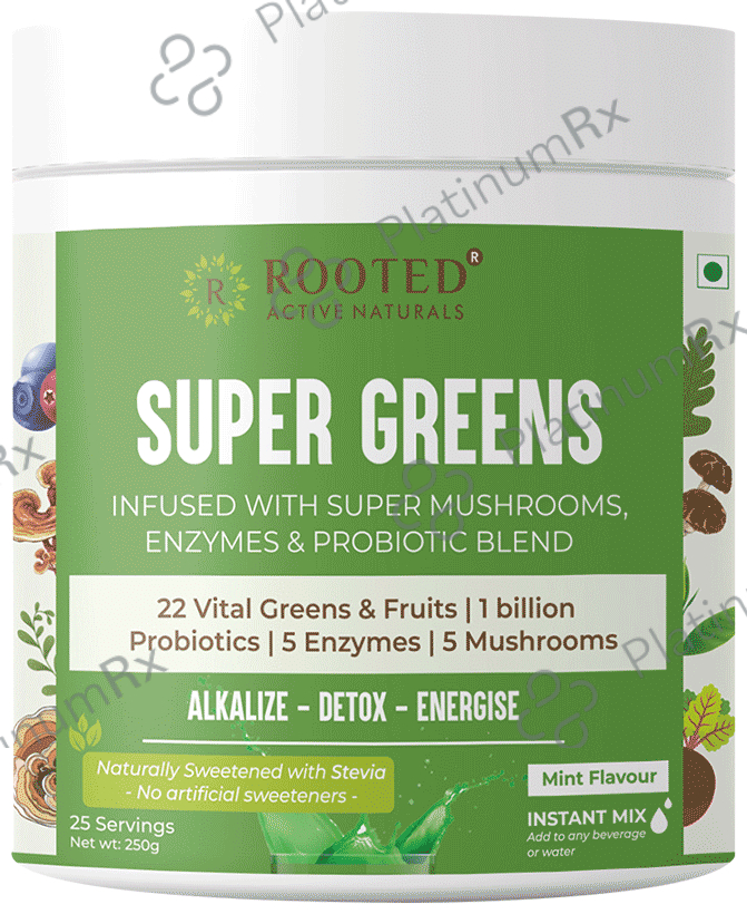 Rooted Active Naturals Super Greens Infused with Super Mushrooms , Enzymes & Probiotic Blend Powder