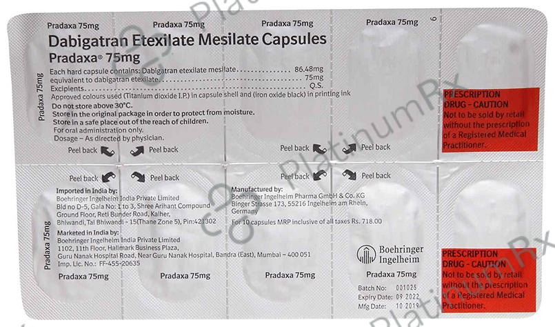 Pradaxa 75mg Capsule 10s