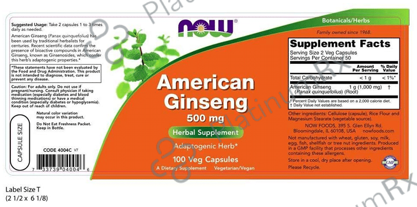 Now American Ginseng 500mg Veg Capsule