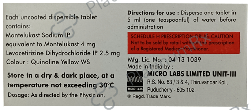 Allercet M Kid DT 2.5/4mg Tablet 10s