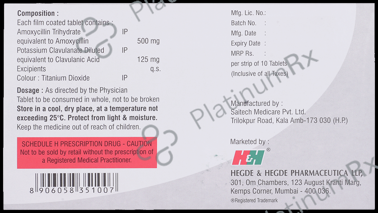 Hhamclav 500/125mg Tablet 10s