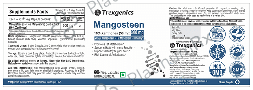 Trexgenics Mangosteen 10% Xanthones 500mg Veg Capsule
