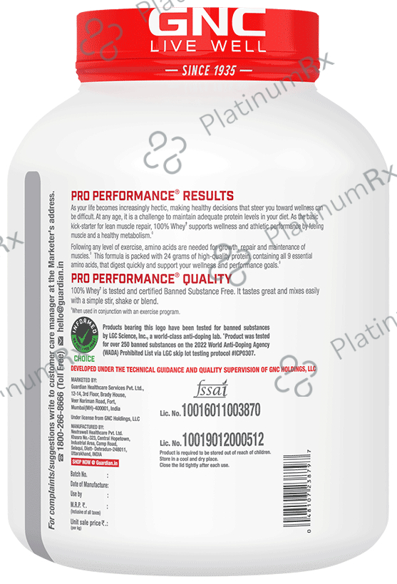 GNC Live Well Pro Performance 100% Whey Powder Chocolate Fudge with Black Steel Shaker 1 kg